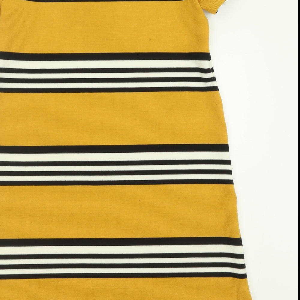 Stradivarius Womens Yellow Striped Polyester A-Line  Size M  Crew Neck Pullover