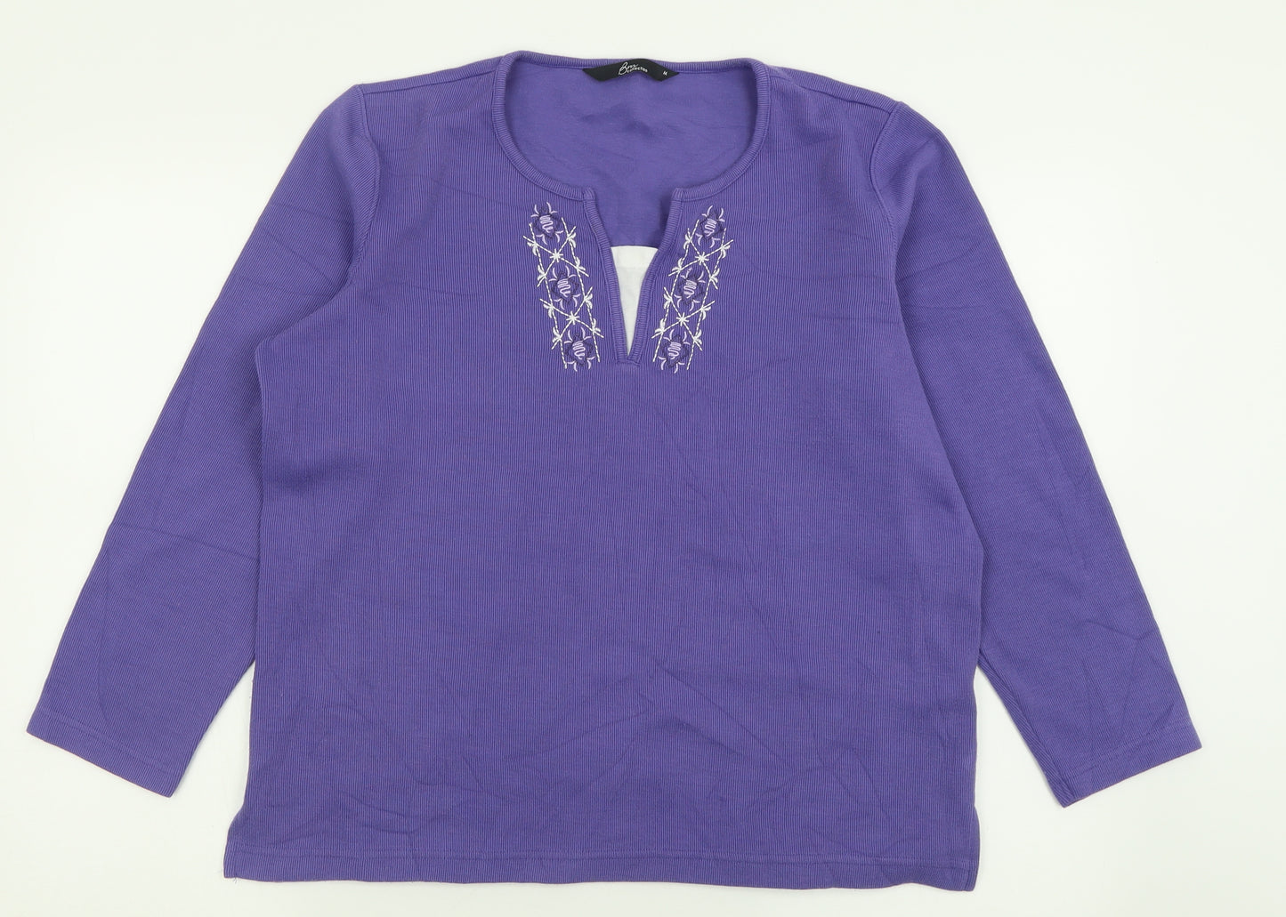 BM collection Womens Purple V-Neck  Polyester Pullover Jumper Size M