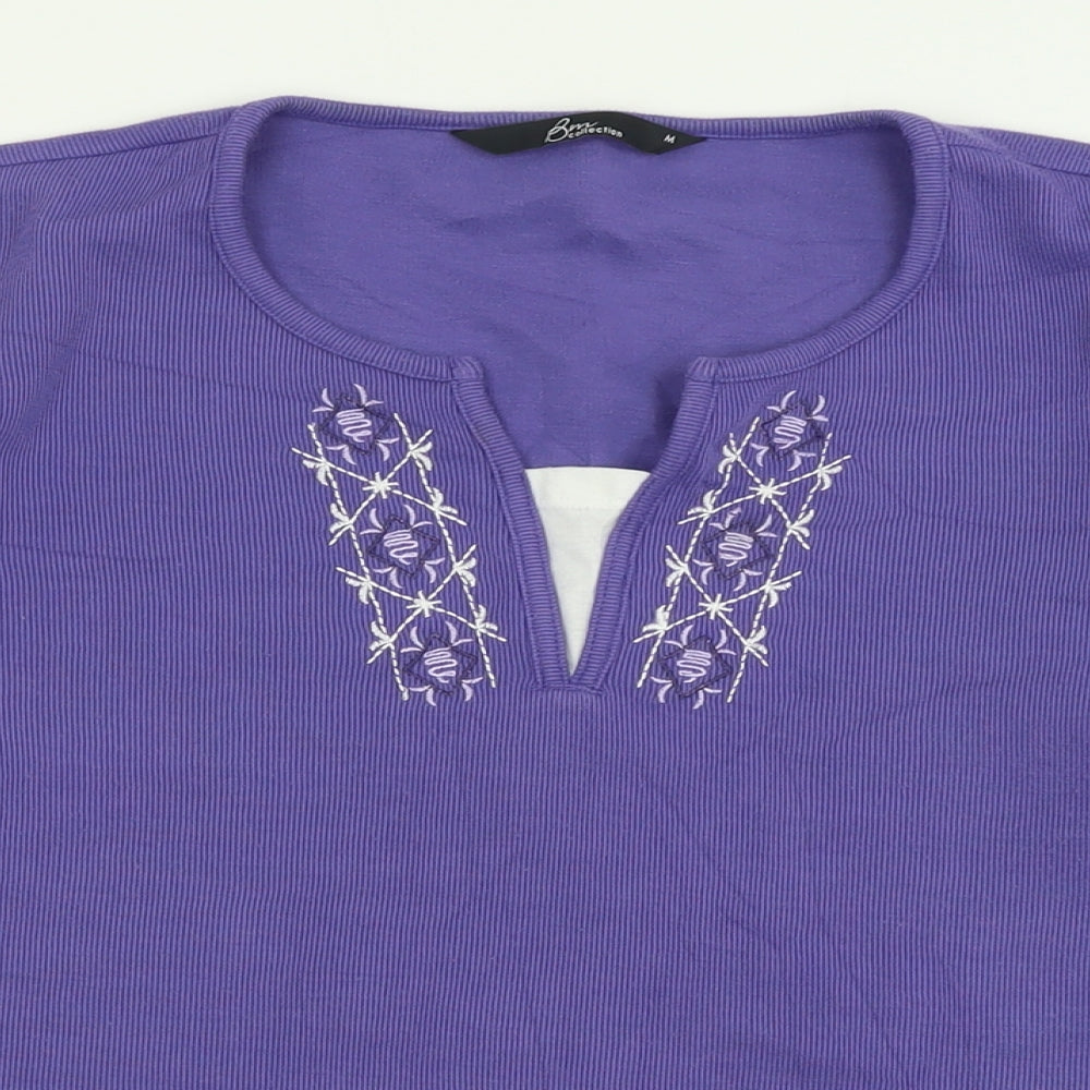BM collection Womens Purple V-Neck  Polyester Pullover Jumper Size M