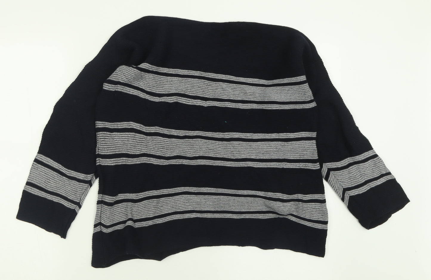 David Neiper Womens Black Boat Neck Striped Cotton Pullover Jumper Size 14