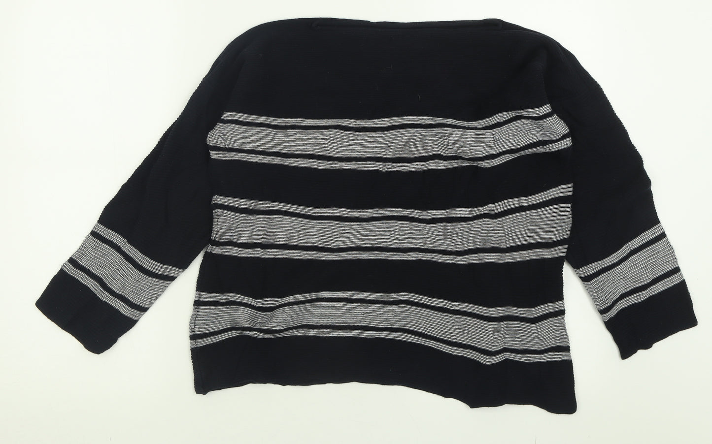 David Neiper Womens Black Boat Neck Striped Cotton Pullover Jumper Size 14