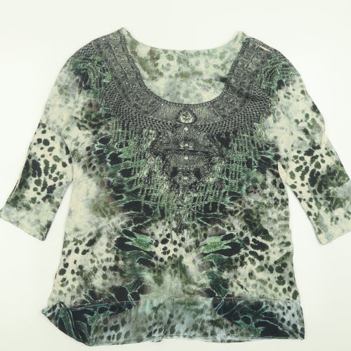 Klass Womens Green Crew Neck Geometric Polyester Pullover Jumper Size M