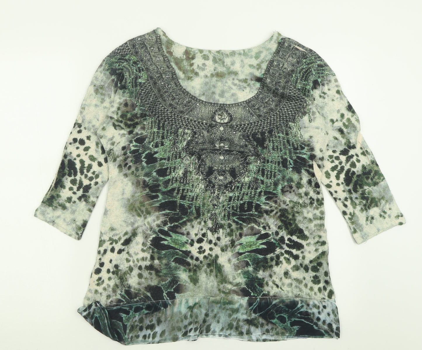 Klass Womens Green Crew Neck Geometric Polyester Pullover Jumper Size M