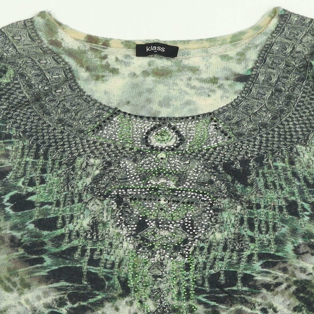 Klass Womens Green Crew Neck Geometric Polyester Pullover Jumper Size M