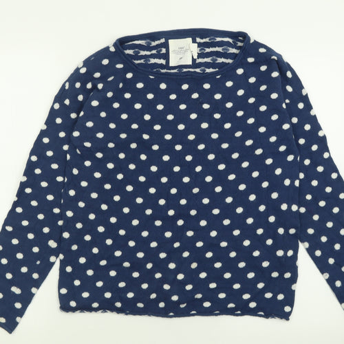 H&M Womens Blue Boat Neck Polka Dot Cotton Pullover Jumper Size S