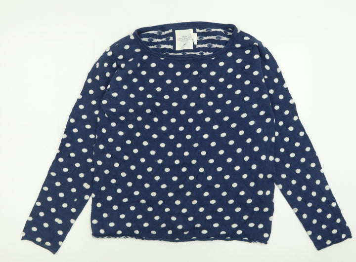 H&M Womens Blue Boat Neck Polka Dot Cotton Pullover Jumper Size S