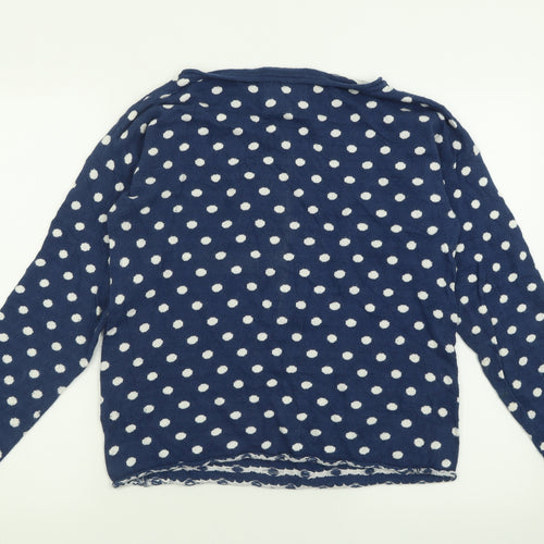 H&M Womens Blue Boat Neck Polka Dot Cotton Pullover Jumper Size S