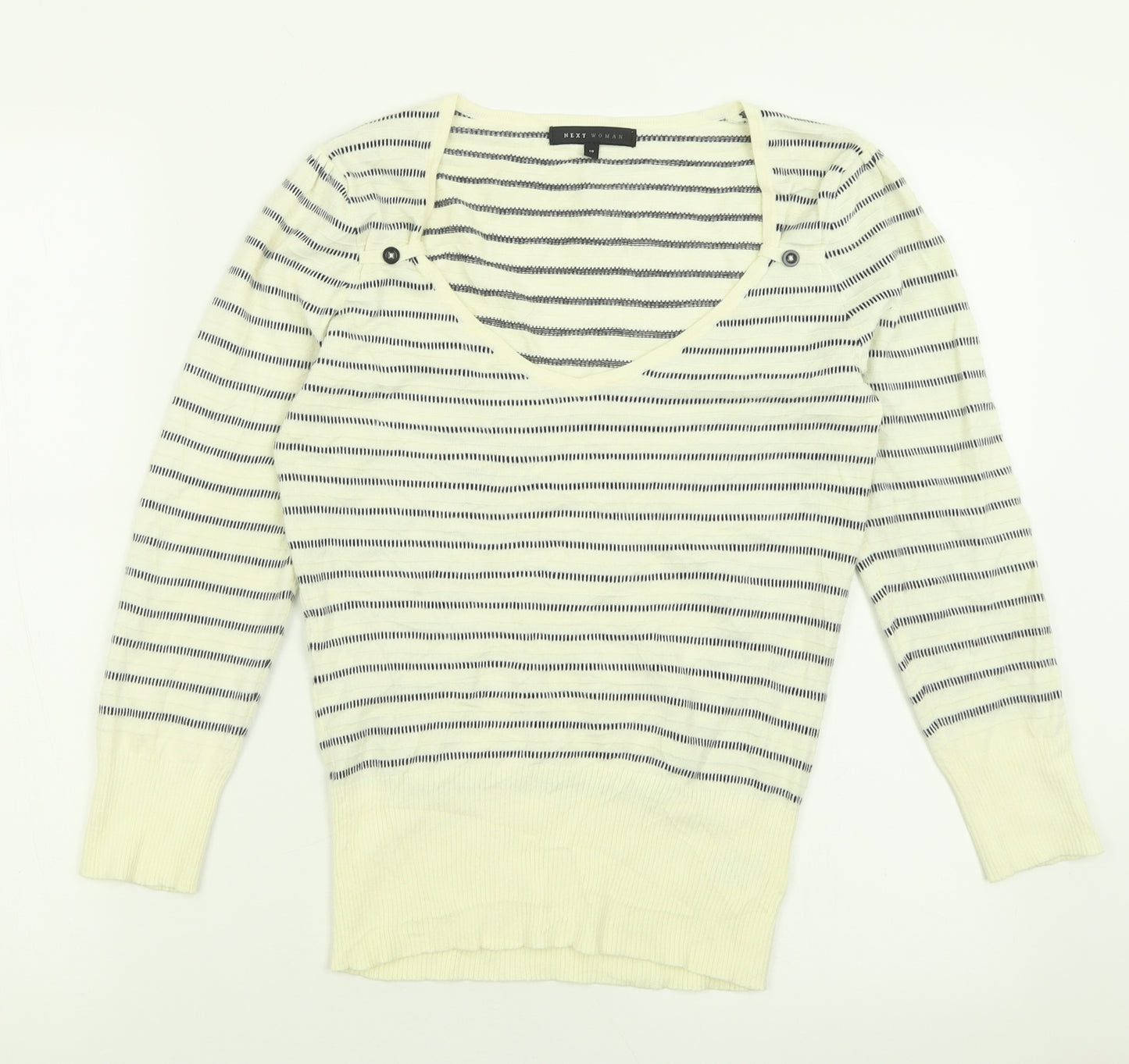 NEXT Womens Ivory Scoop Neck Striped Viscose Pullover Jumper Size 10