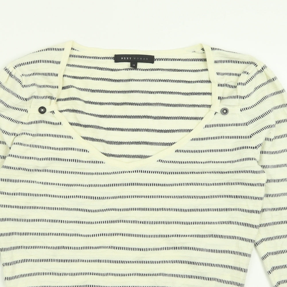NEXT Womens Ivory Scoop Neck Striped Viscose Pullover Jumper Size 10