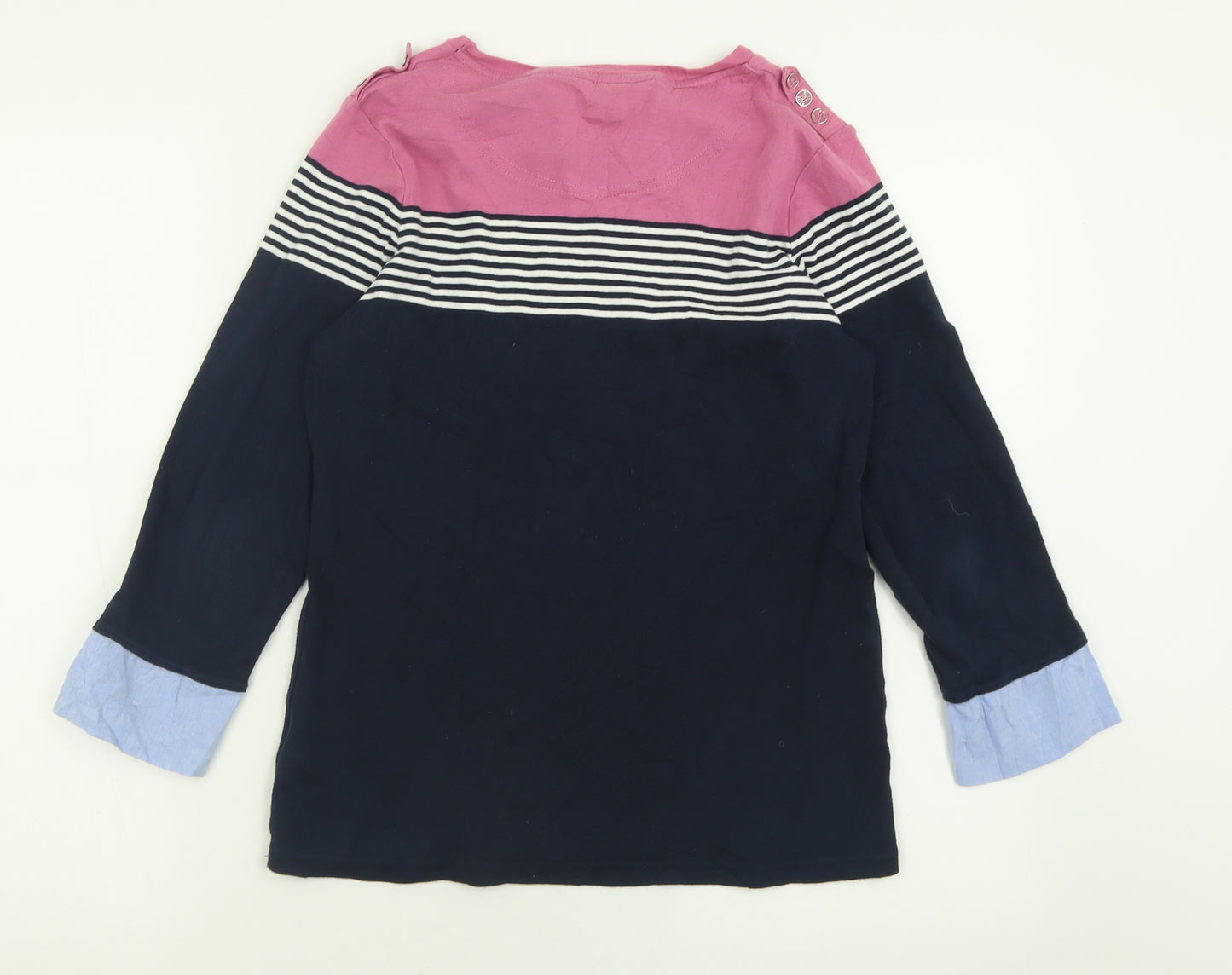 Maine Womens Beige V-Neck Striped Cotton Pullover Jumper Size 16