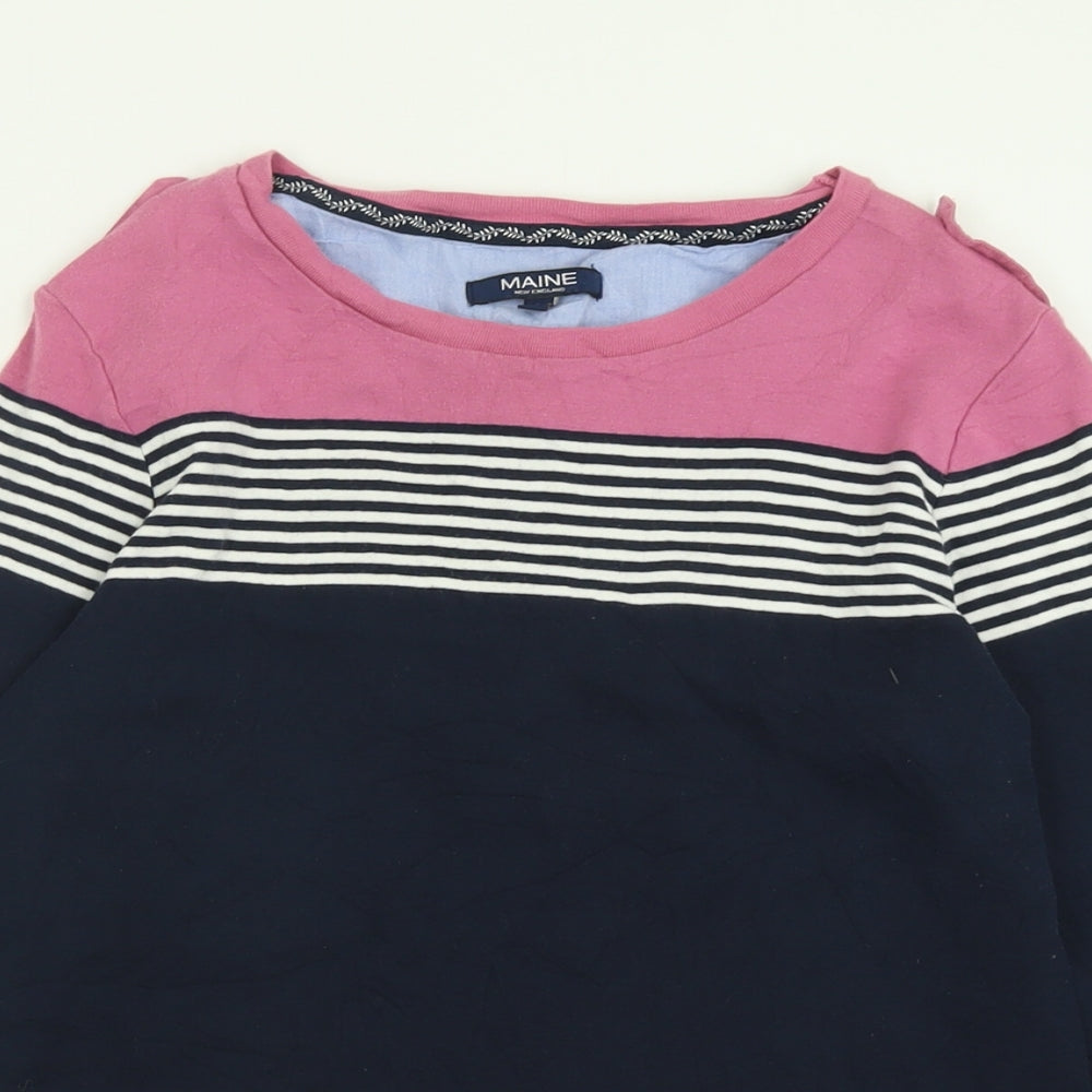 Maine Womens Beige V-Neck Striped Cotton Pullover Jumper Size 16
