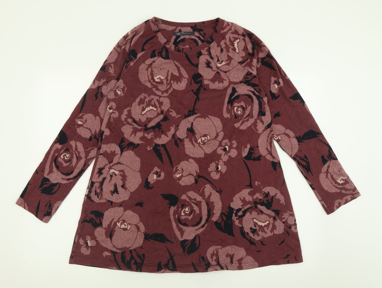 Marks and Spencer Womens Purple Crew Neck Floral Polyester Pullover Jumper Size 14