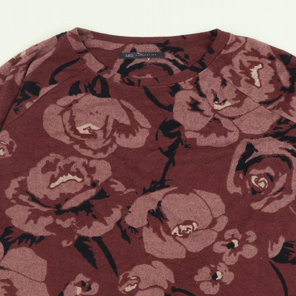 Marks and Spencer Womens Purple Crew Neck Floral Polyester Pullover Jumper Size 14
