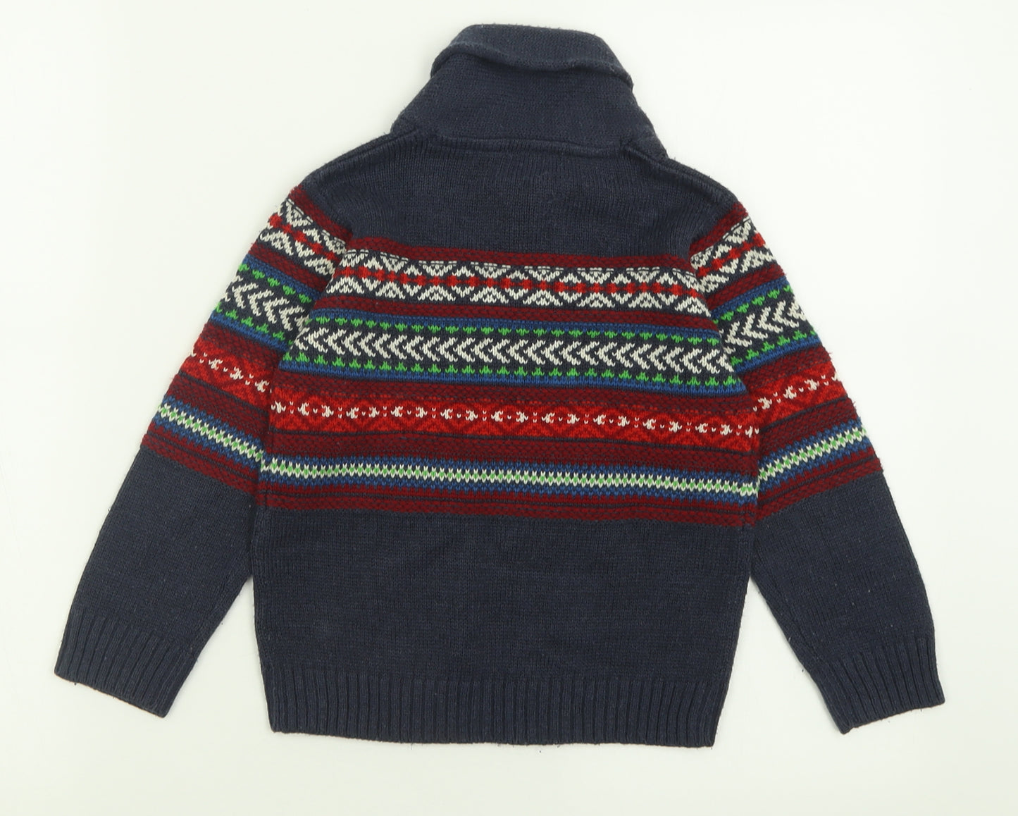 F&F Boys Blue V-Neck Geometric Acrylic Pullover Jumper Size 5-6 Years  Button