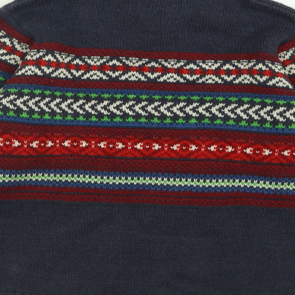 F&F Boys Blue V-Neck Geometric Acrylic Pullover Jumper Size 5-6 Years  Button