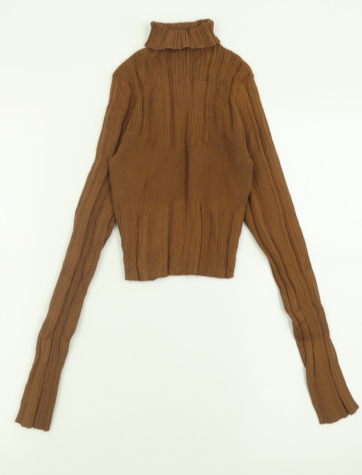 Zara Womens Brown Roll Neck  Nylon Pullover Jumper Size S   - Cropped