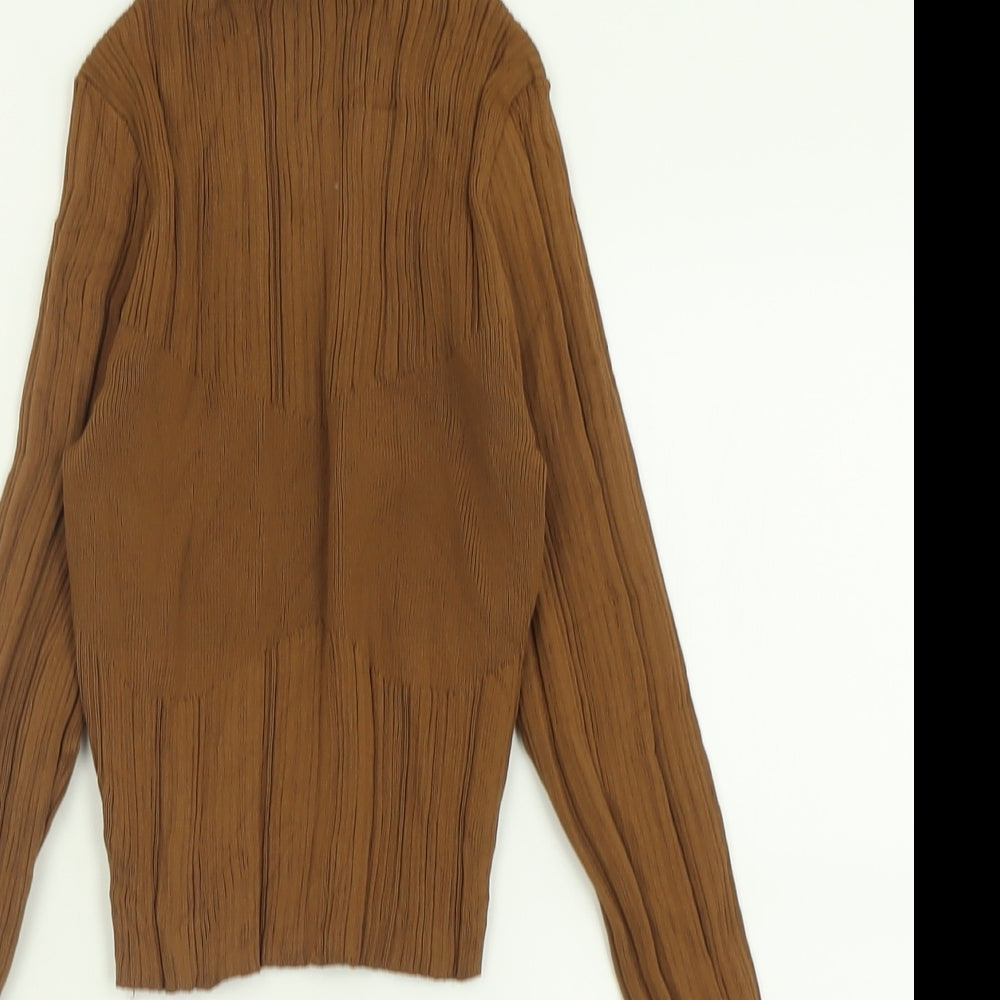 Zara Womens Brown Roll Neck  Nylon Pullover Jumper Size S   - Cropped