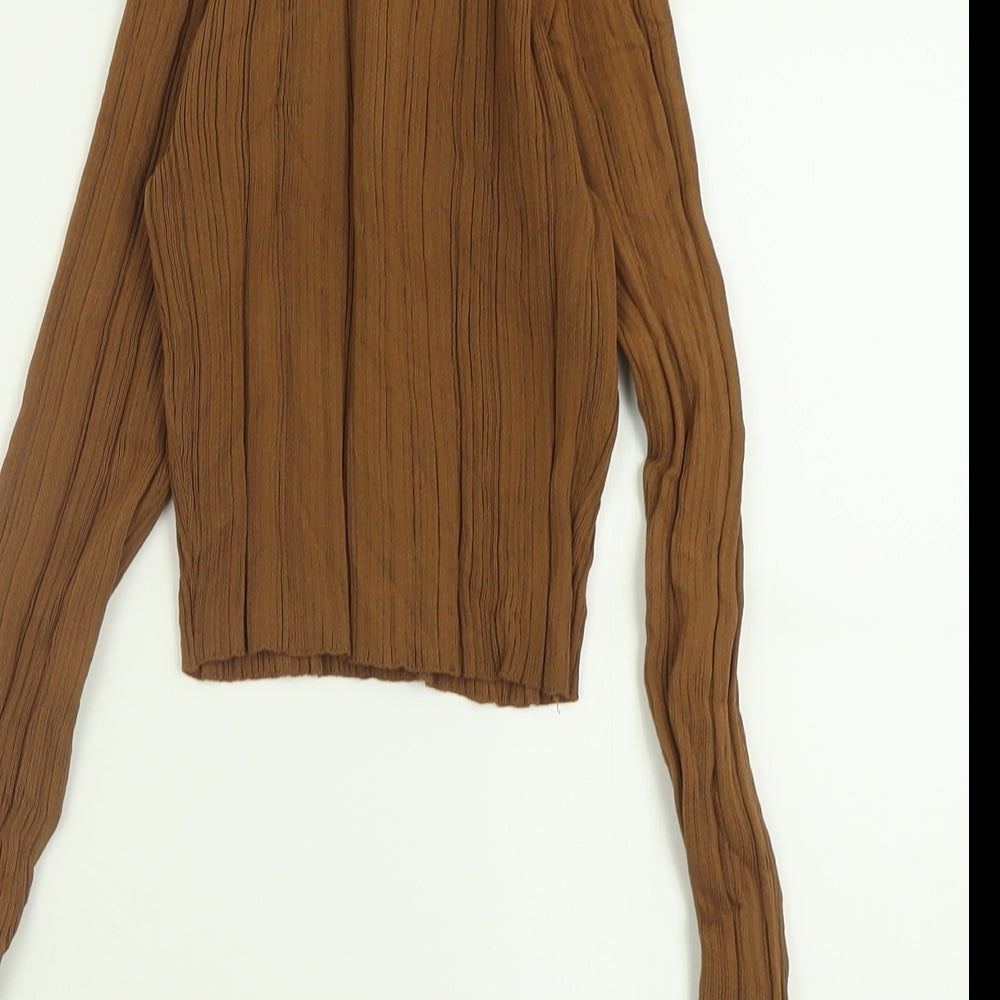 Zara Womens Brown Roll Neck  Nylon Pullover Jumper Size S   - Cropped