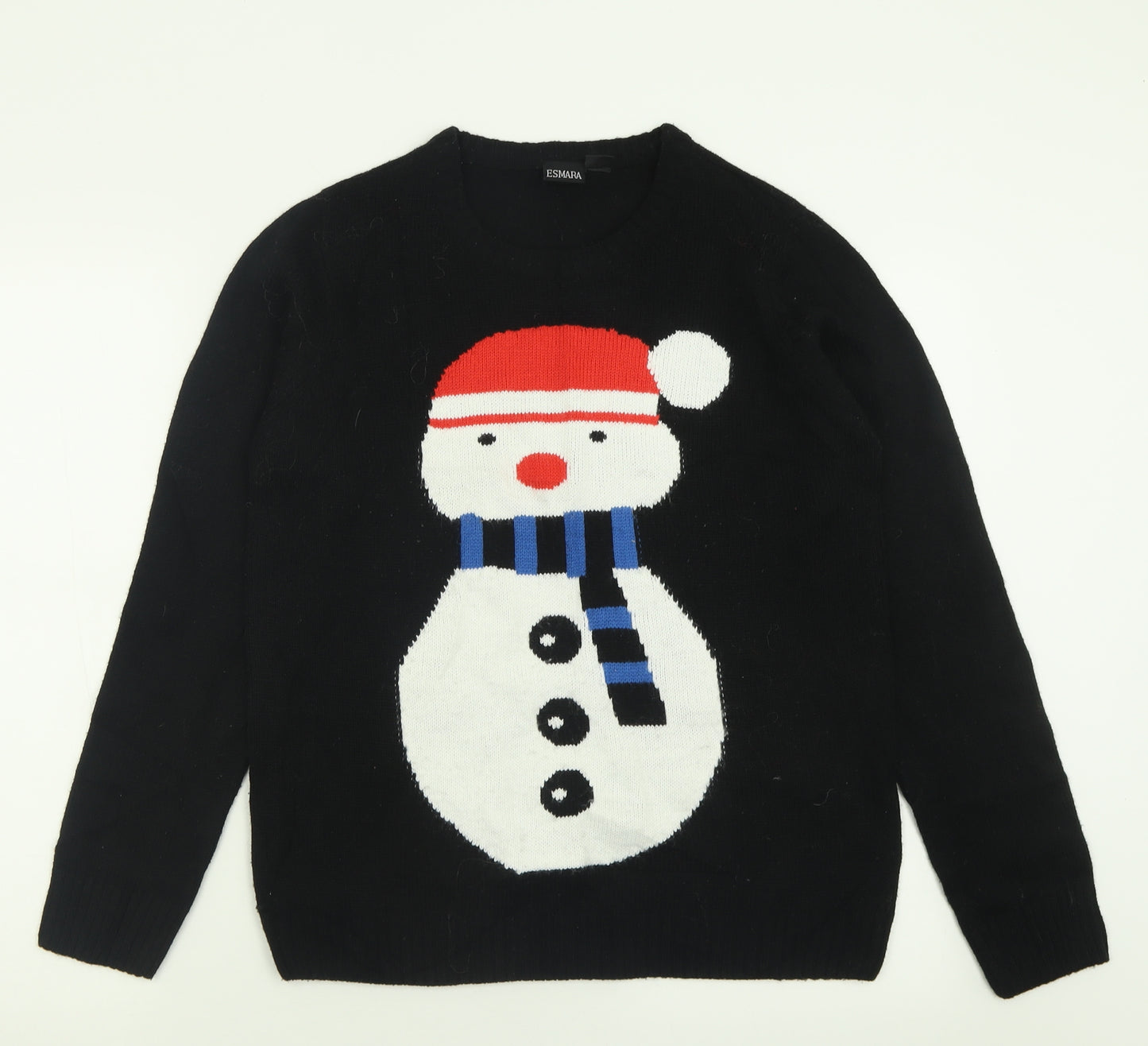 ESMARA Womens Black Crew Neck  Acrylic Pullover Jumper Size 14   - Snowman