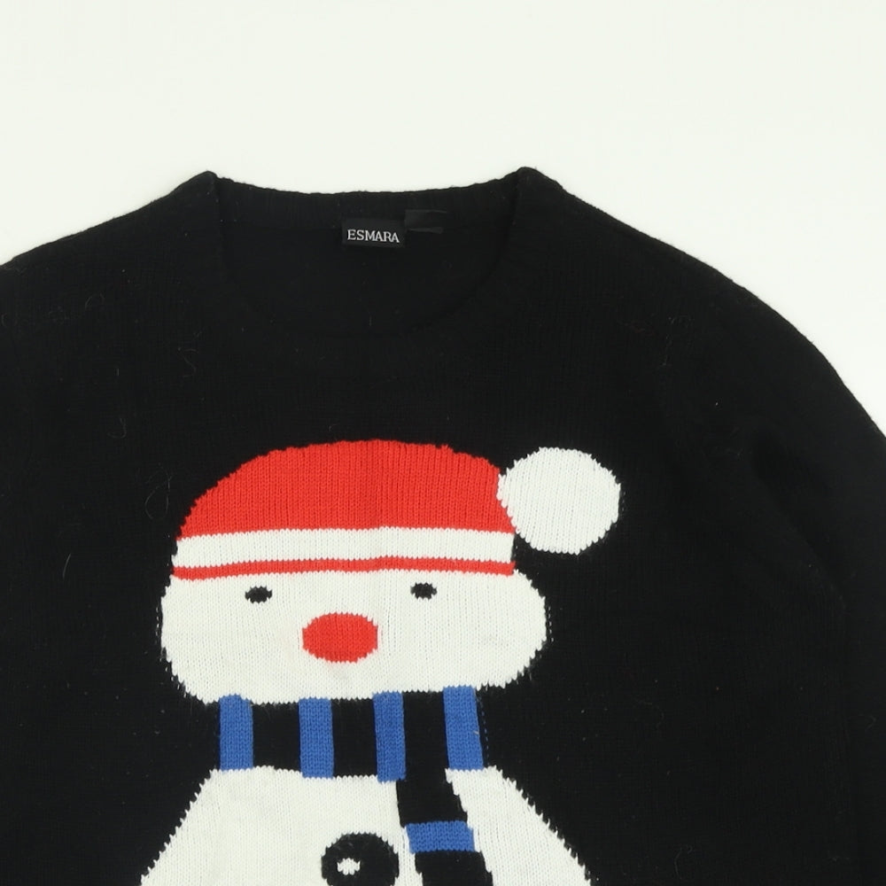 ESMARA Womens Black Crew Neck  Acrylic Pullover Jumper Size 14   - Snowman