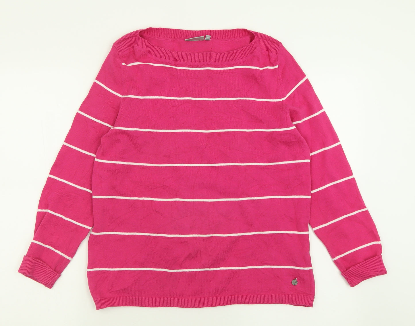 FRANSA Womens Pink Boat Neck Striped Cotton Pullover Jumper Size S