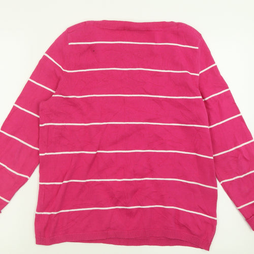 FRANSA Womens Pink Boat Neck Striped Cotton Pullover Jumper Size S