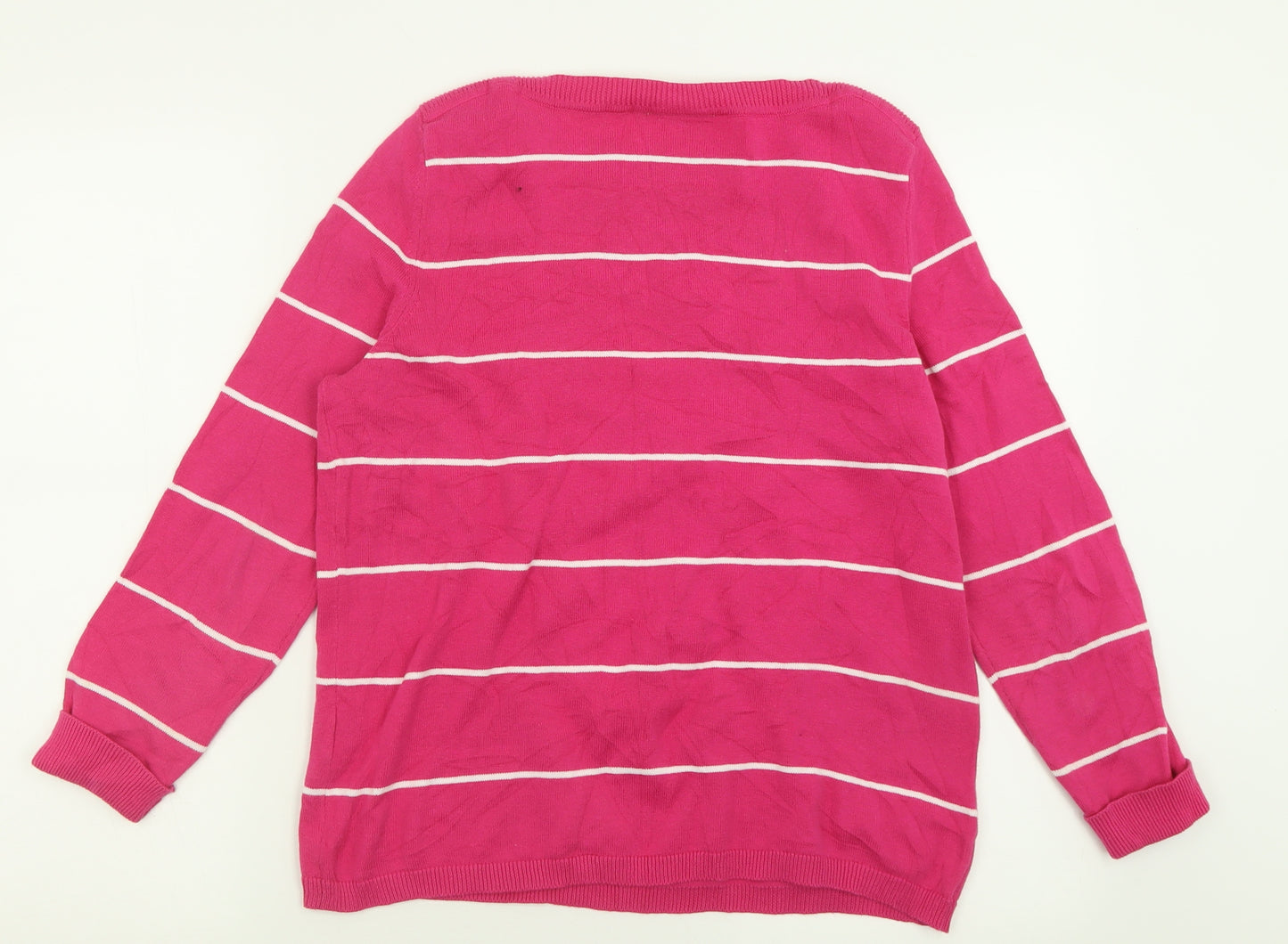 FRANSA Womens Pink Boat Neck Striped Cotton Pullover Jumper Size S