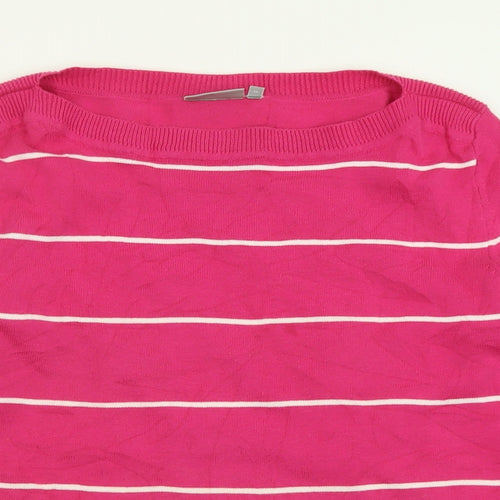 FRANSA Womens Pink Boat Neck Striped Cotton Pullover Jumper Size S