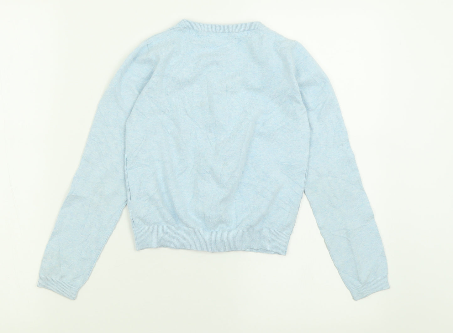 NEXT Girls Blue Crew Neck  Cotton Cardigan Jumper Size 8 Years  Button