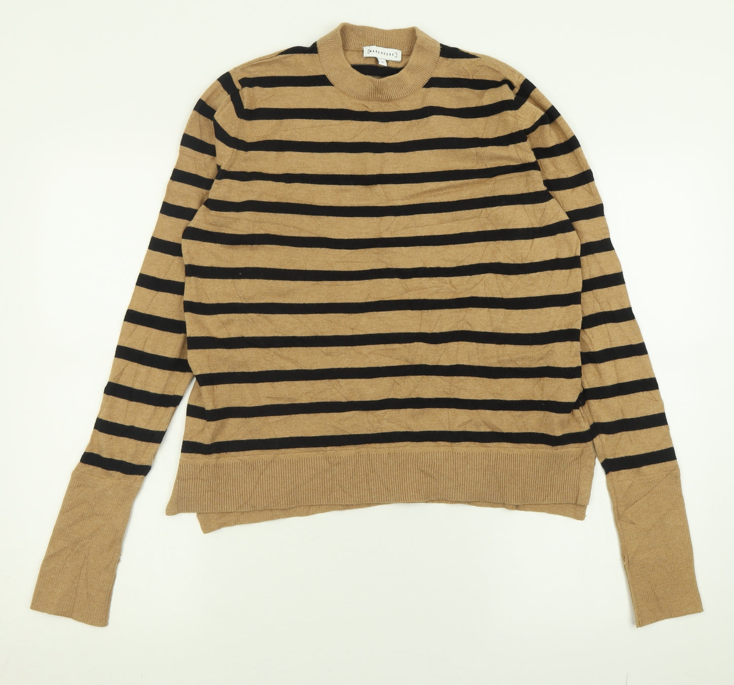 Warehouse Womens Blue Crew Neck Striped Cotton Pullover Jumper Size 12