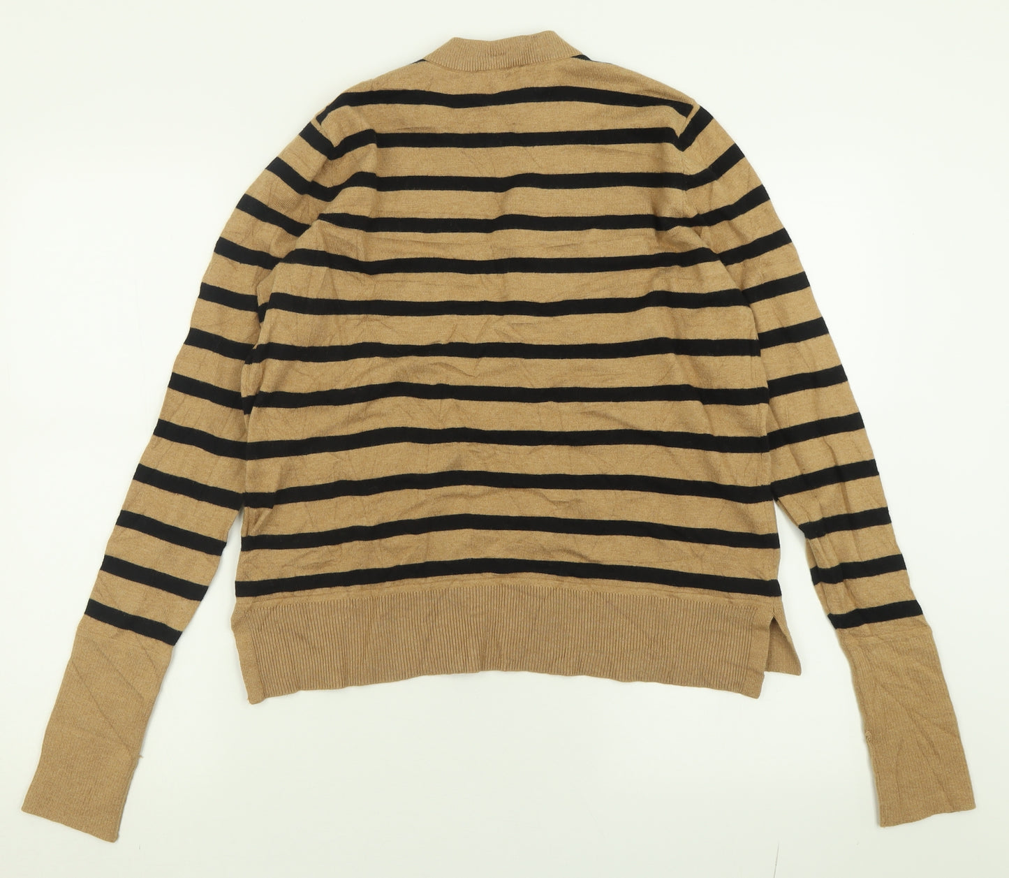 Warehouse Womens Blue Crew Neck Striped Cotton Pullover Jumper Size 12