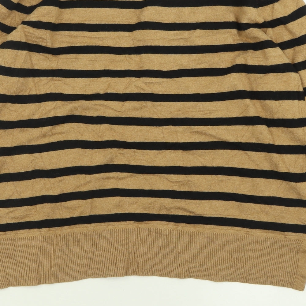 Warehouse Womens Blue Crew Neck Striped Cotton Pullover Jumper Size 12