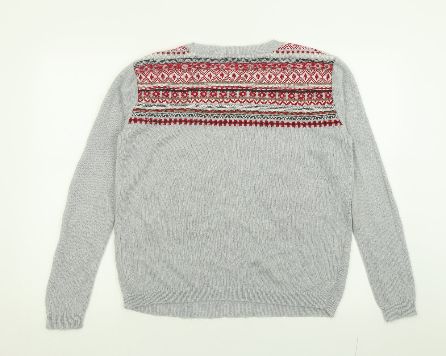 George Womens Grey Crew Neck Geometric Acrylic Pullover Jumper Size 10   - Robin Christmas