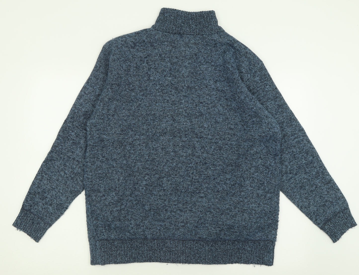 silktaa Mens Blue High Neck  Cotton Full Zip Jumper Size L