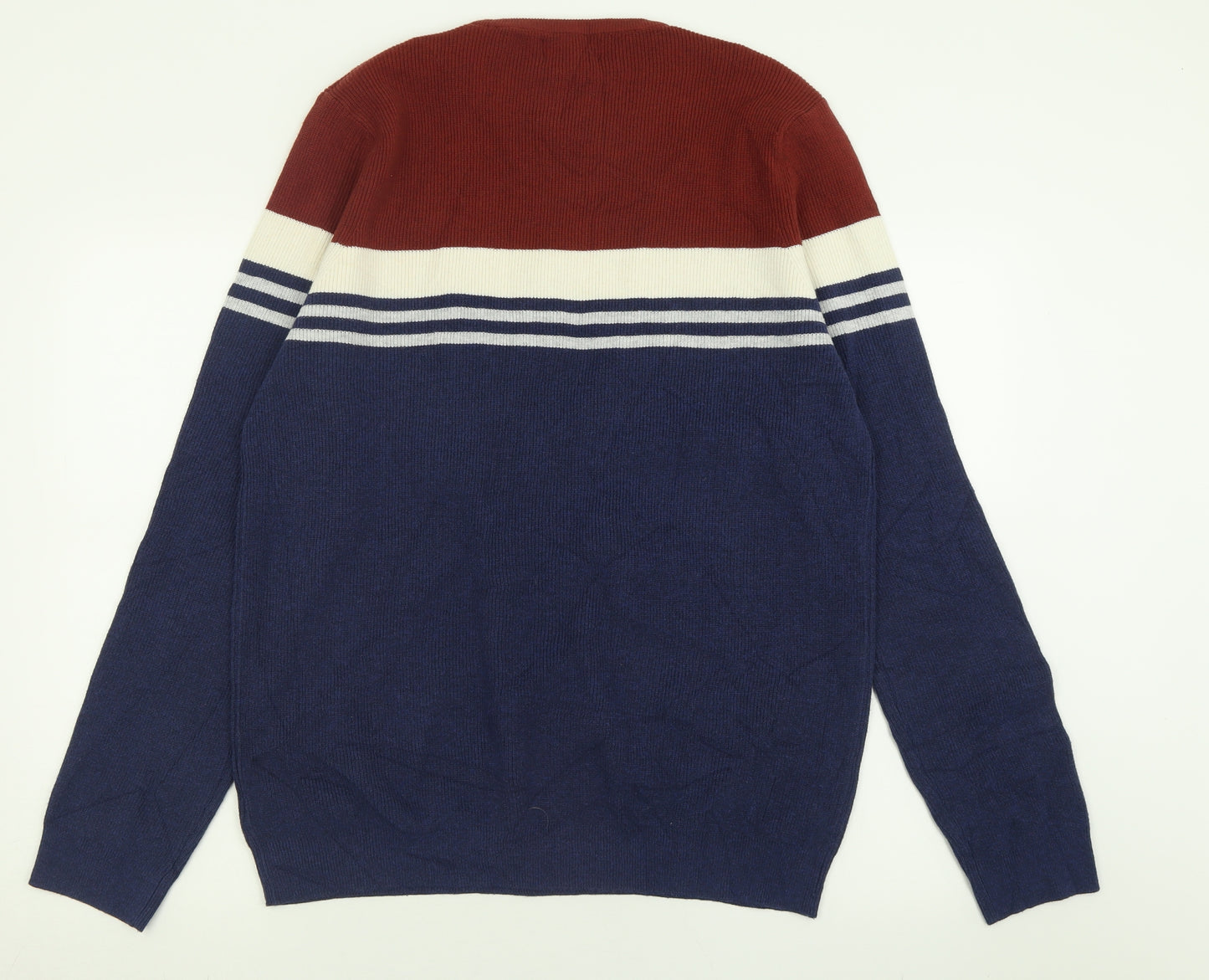 Marks and Spencer Mens Black Crew Neck Striped Polyester Pullover Jumper Size L