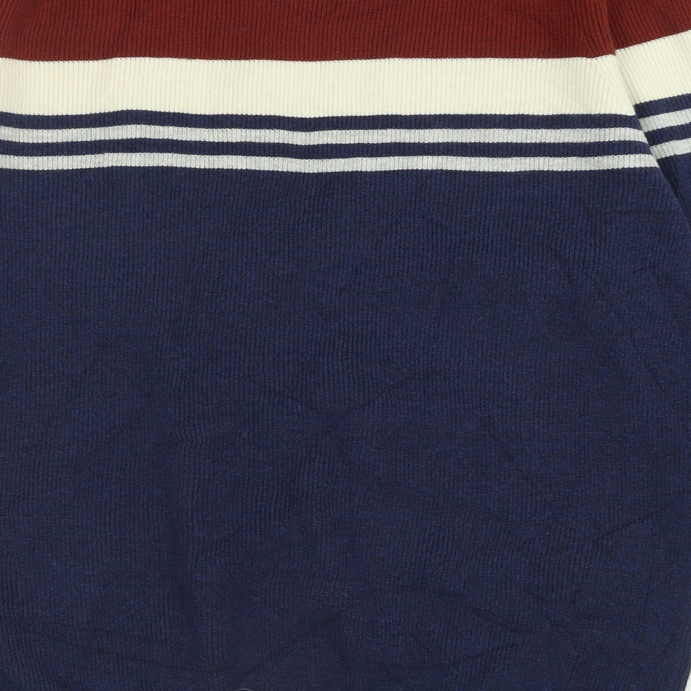 Marks and Spencer Mens Black Crew Neck Striped Polyester Pullover Jumper Size L