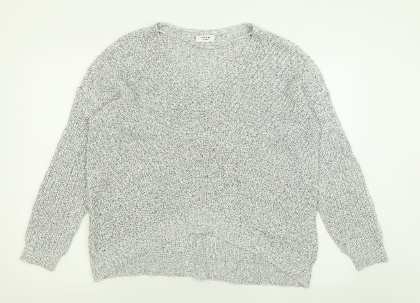 Jacqueline De Yong Womens Grey Crew Neck  Acrylic Pullover Jumper Size L