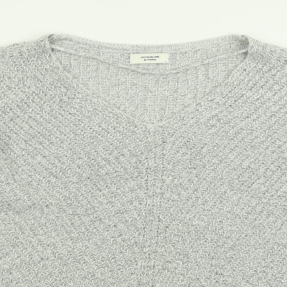 Jacqueline De Yong Womens Grey Crew Neck  Acrylic Pullover Jumper Size L