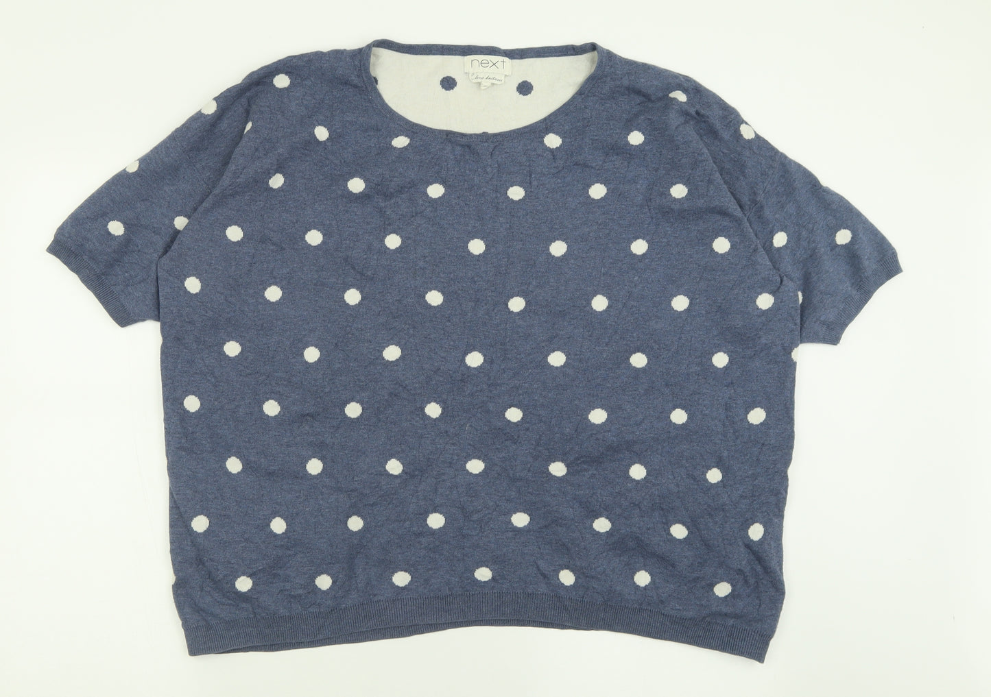 NEXT Womens Blue Crew Neck Polka Dot Cotton Pullover Jumper Size XL