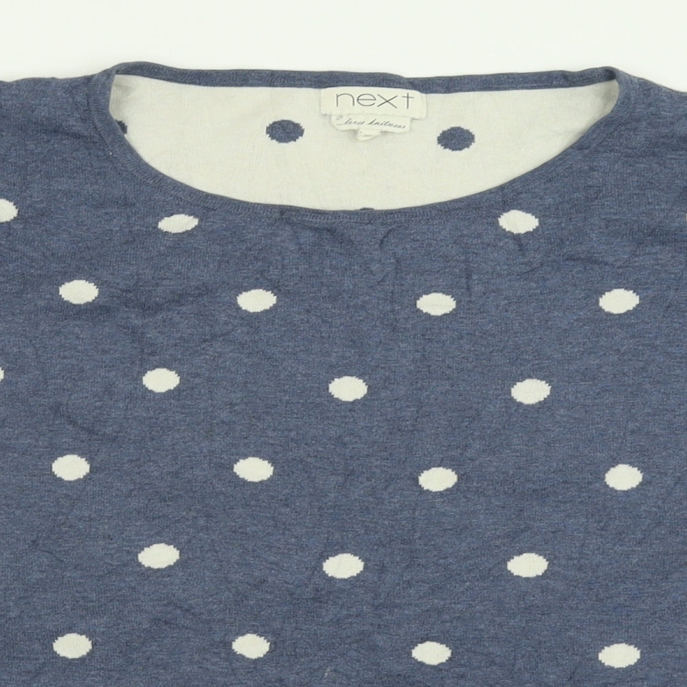 NEXT Womens Blue Crew Neck Polka Dot Cotton Pullover Jumper Size XL