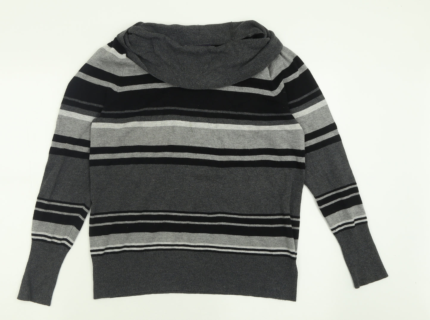 Marks and Spencer Womens Grey Roll Neck Striped Viscose Pullover Jumper Size 16