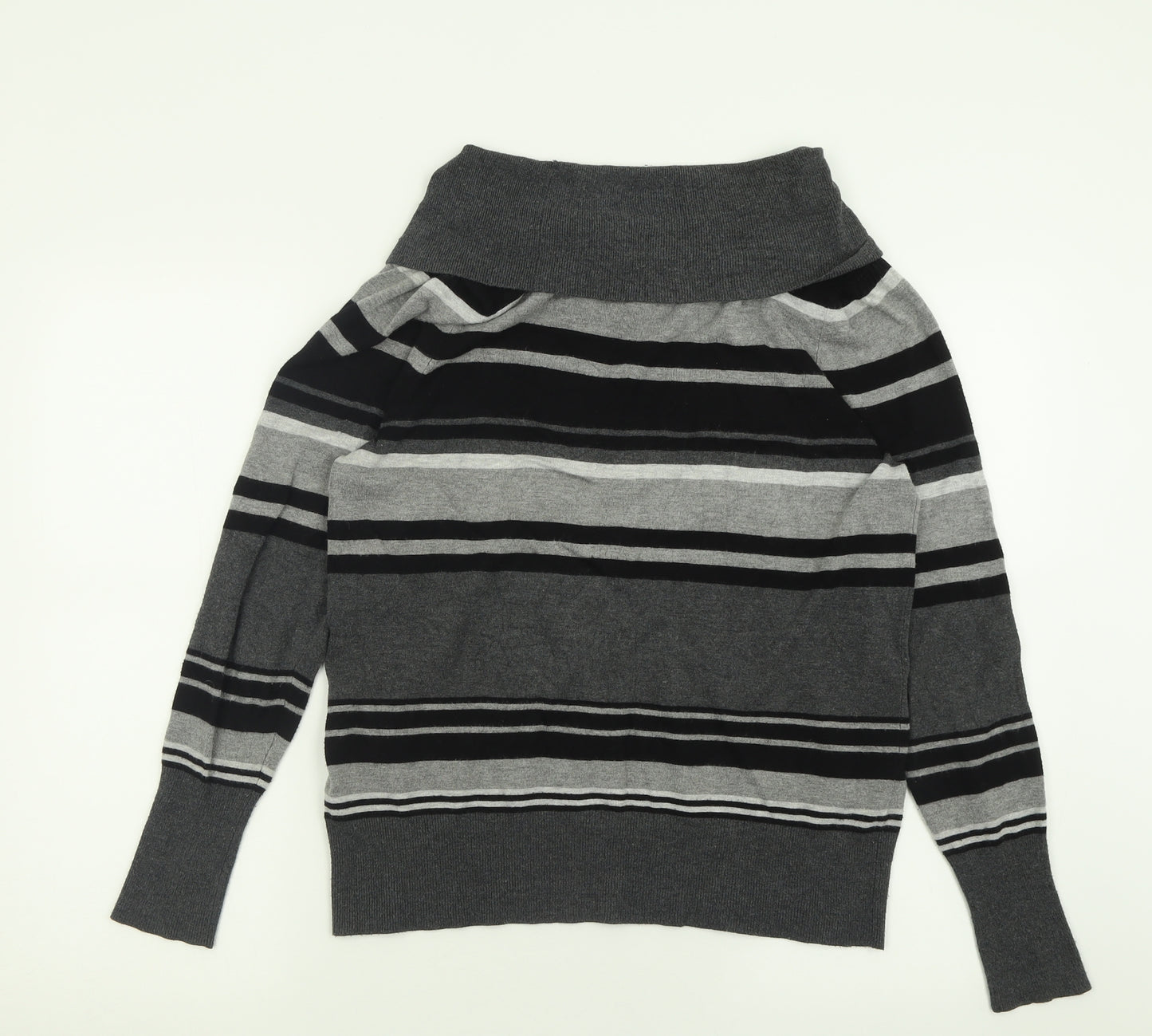 Marks and Spencer Womens Grey Roll Neck Striped Viscose Pullover Jumper Size 16