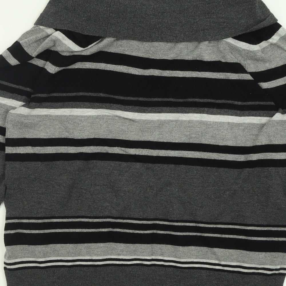 Marks and Spencer Womens Grey Roll Neck Striped Viscose Pullover Jumper Size 16