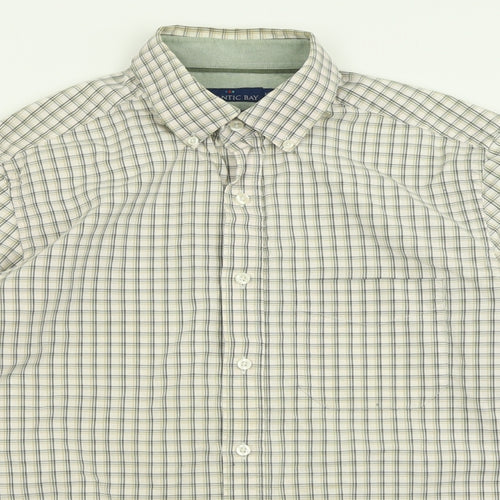 Atlantic Bay Mens Ivory Check Cotton  Button-Up Size M Collared Button