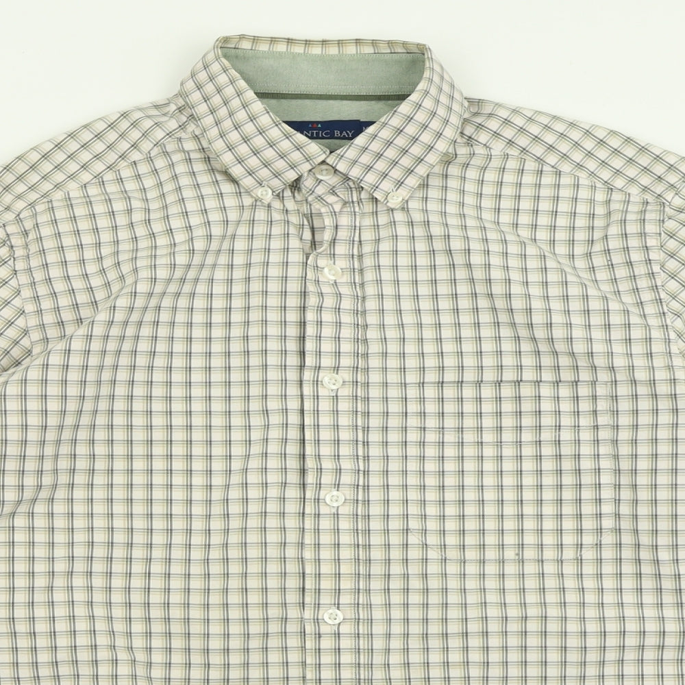 Atlantic Bay Mens Ivory Check Cotton  Button-Up Size M Collared Button