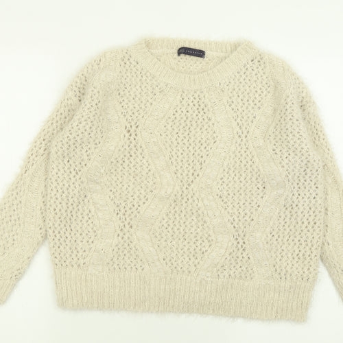 Marks and Spencer Womens Ivory Crew Neck  Polyamide Pullover Jumper Size 12