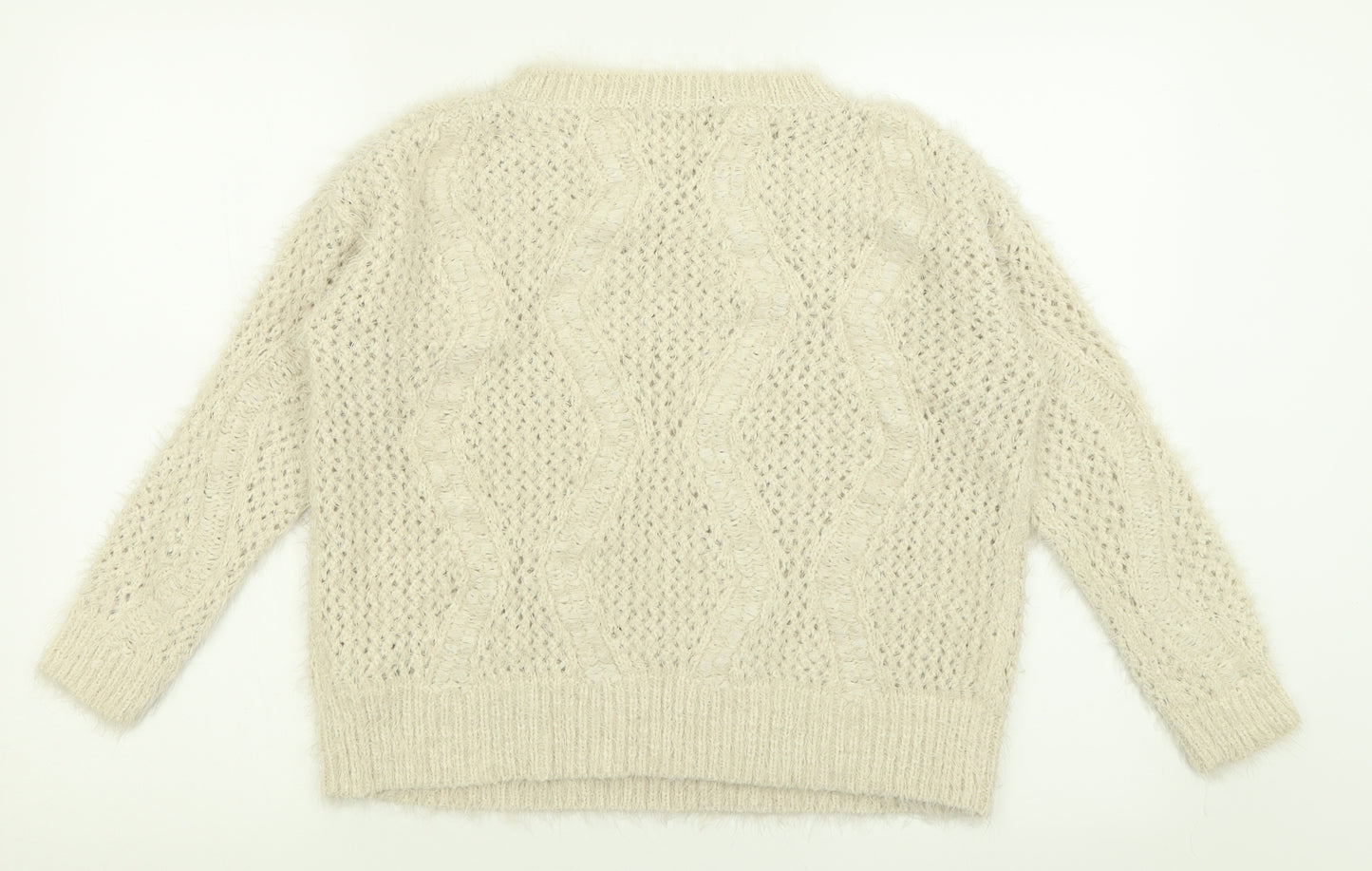 Marks and Spencer Womens Ivory Crew Neck  Polyamide Pullover Jumper Size 12