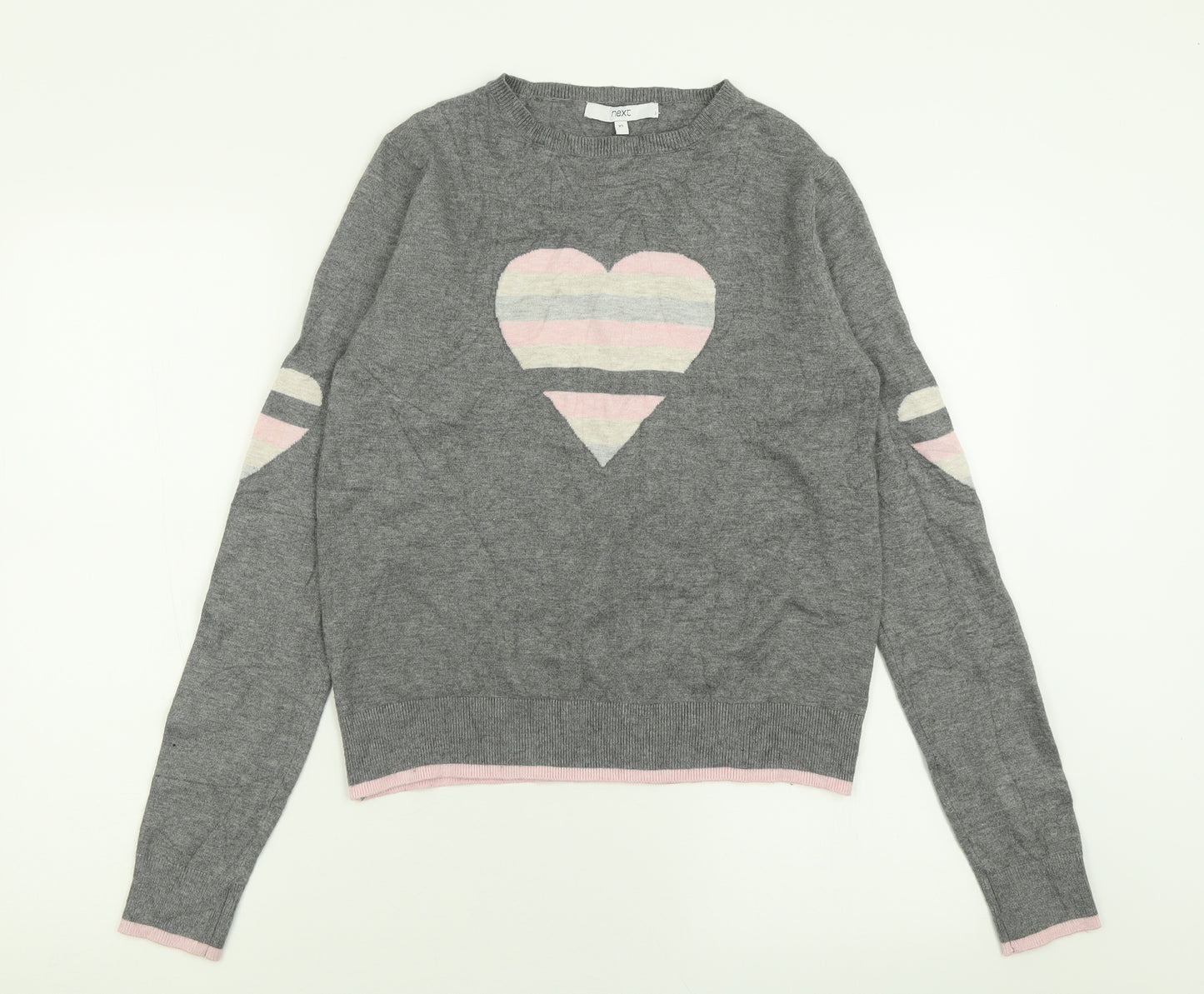 NEXT Womens Grey Crew Neck  Viscose Pullover Jumper Size XS   - heart