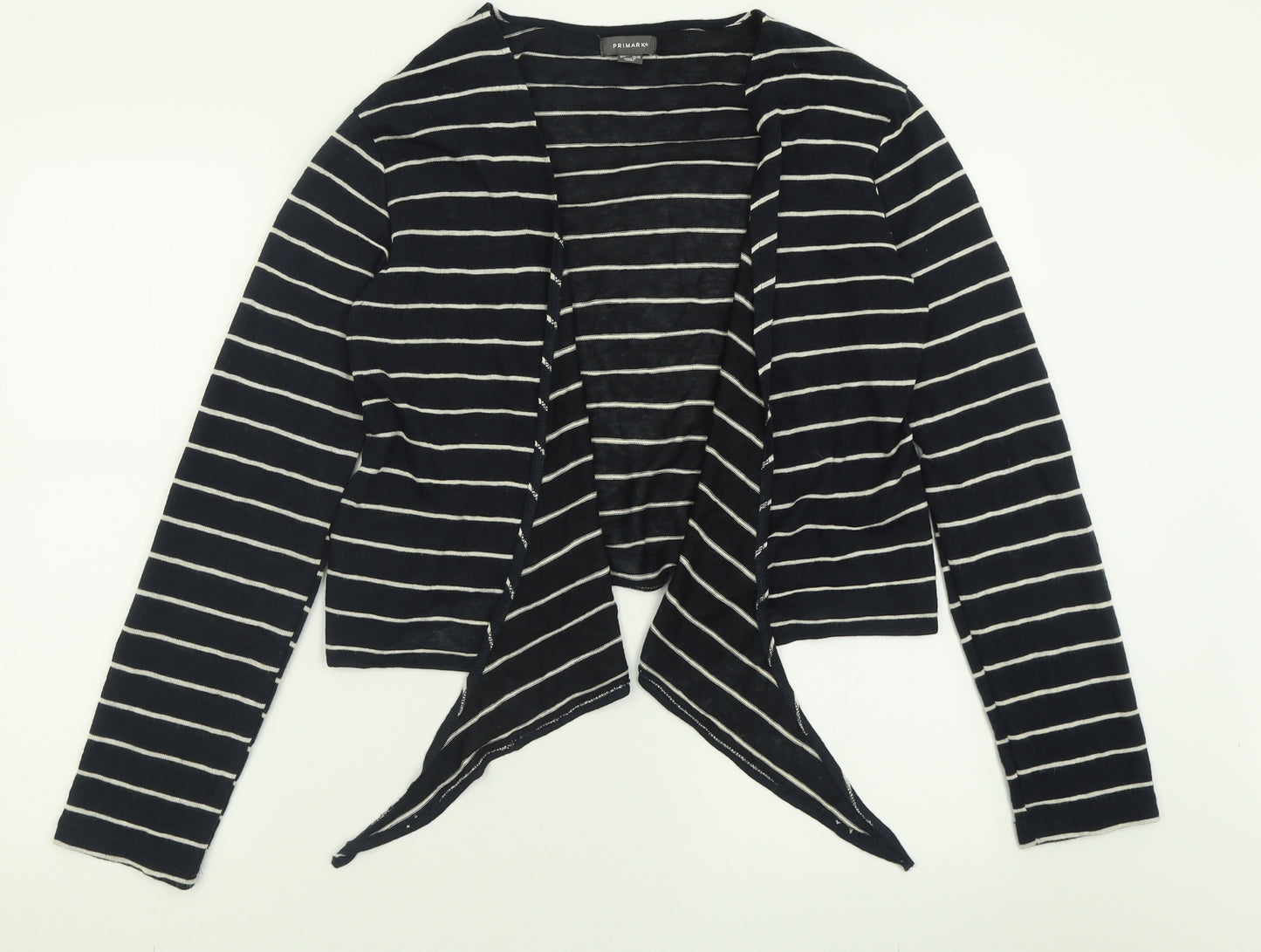 Primark Womens Blue V-Neck Striped Polyester Cardigan Jumper Size L   - Waterfall Cardigan