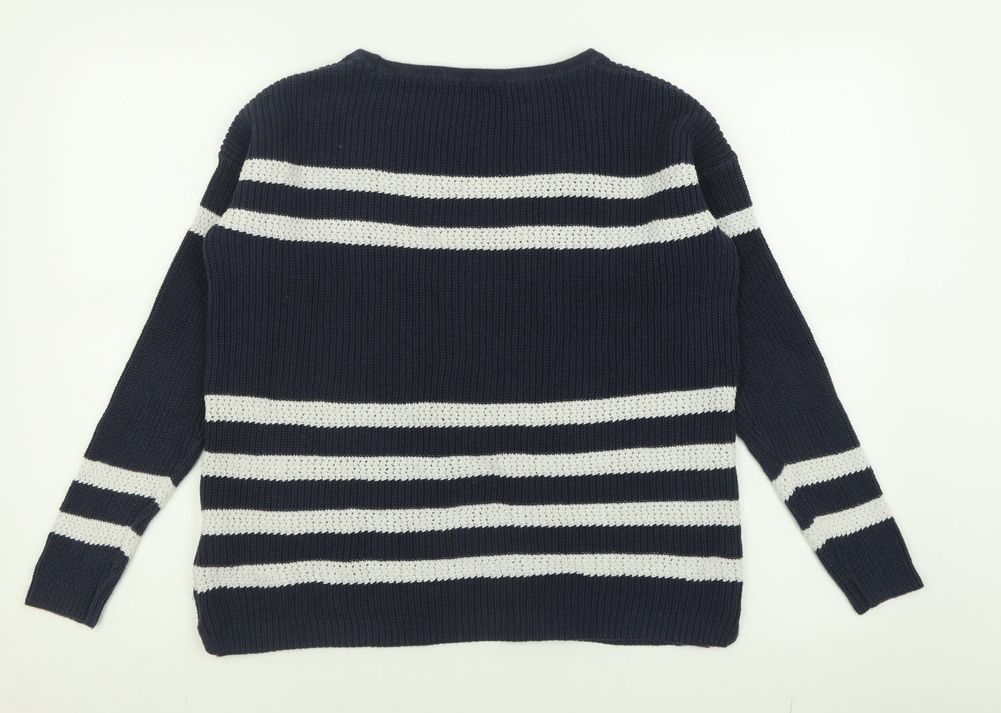 Marks and Spencer Womens Blue Crew Neck Striped Cotton Pullover Jumper Size 12